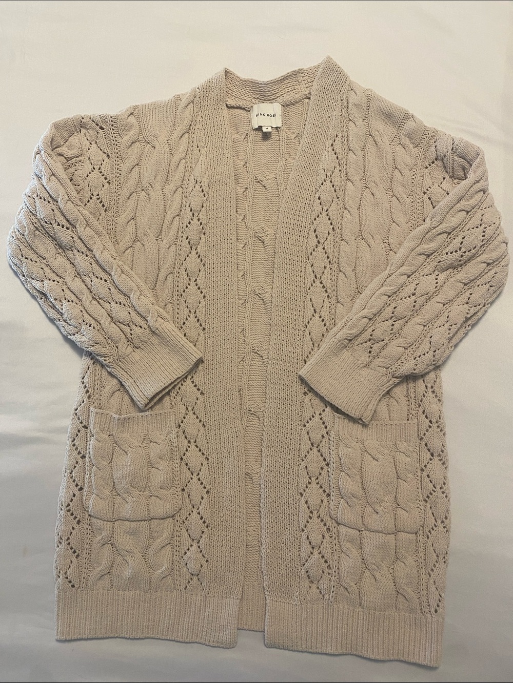 Pink Rose Tan Cardigan Sweater Medium
